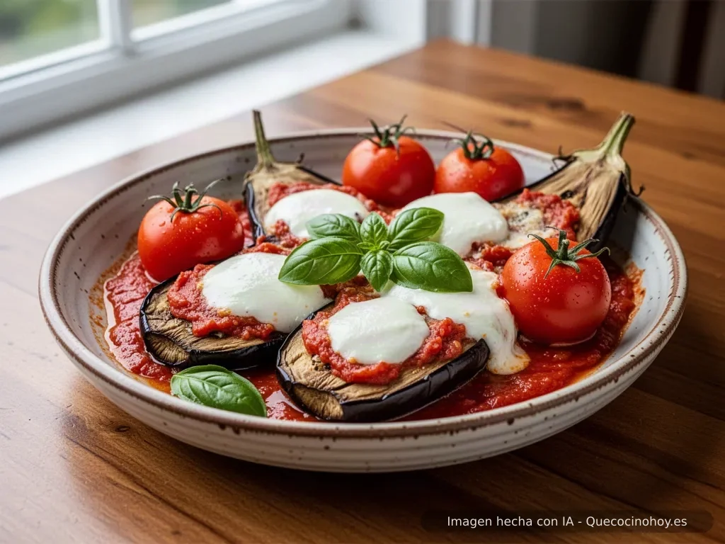 Receta de berenjena gratinada con tomate y mozzarella
