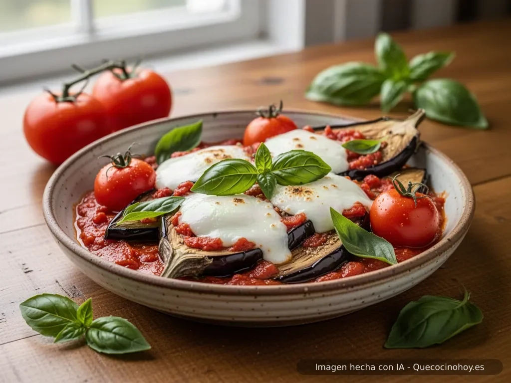 Receta de berenjena gratinada con tomate y mozzarella