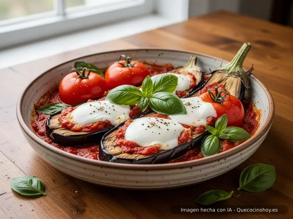 Receta de berenjena gratinada con tomate y mozzarella