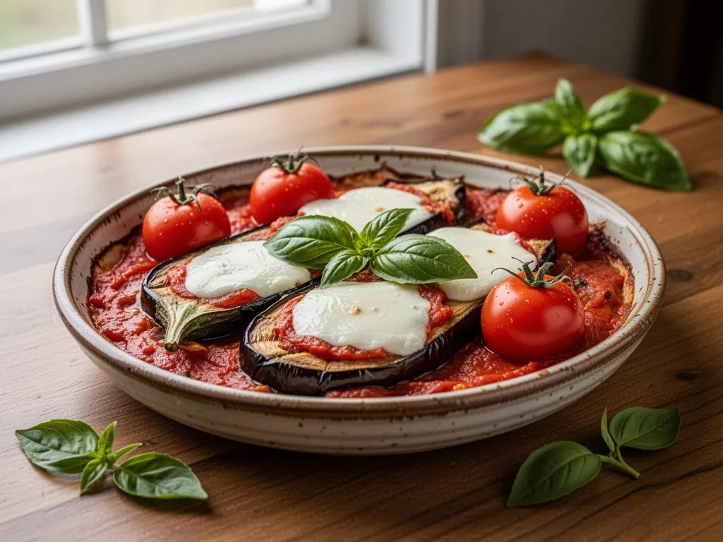 Receta de berenjena gratinada con tomate y mozzarella