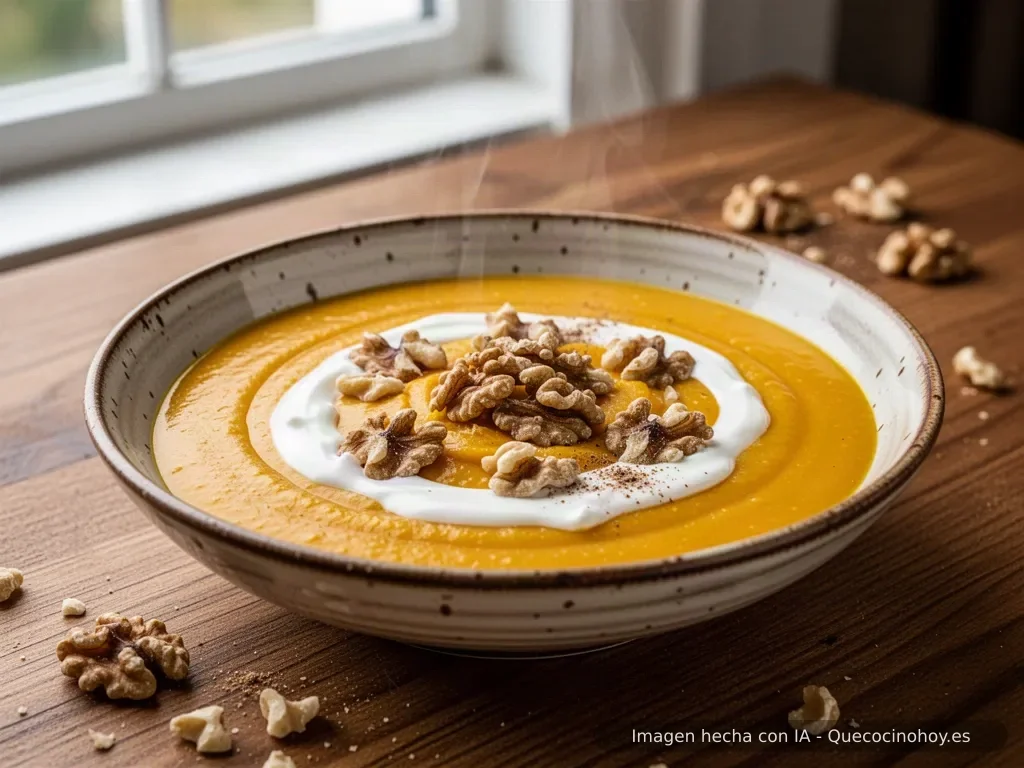 Receta de crema de calabaza con nata y nueces