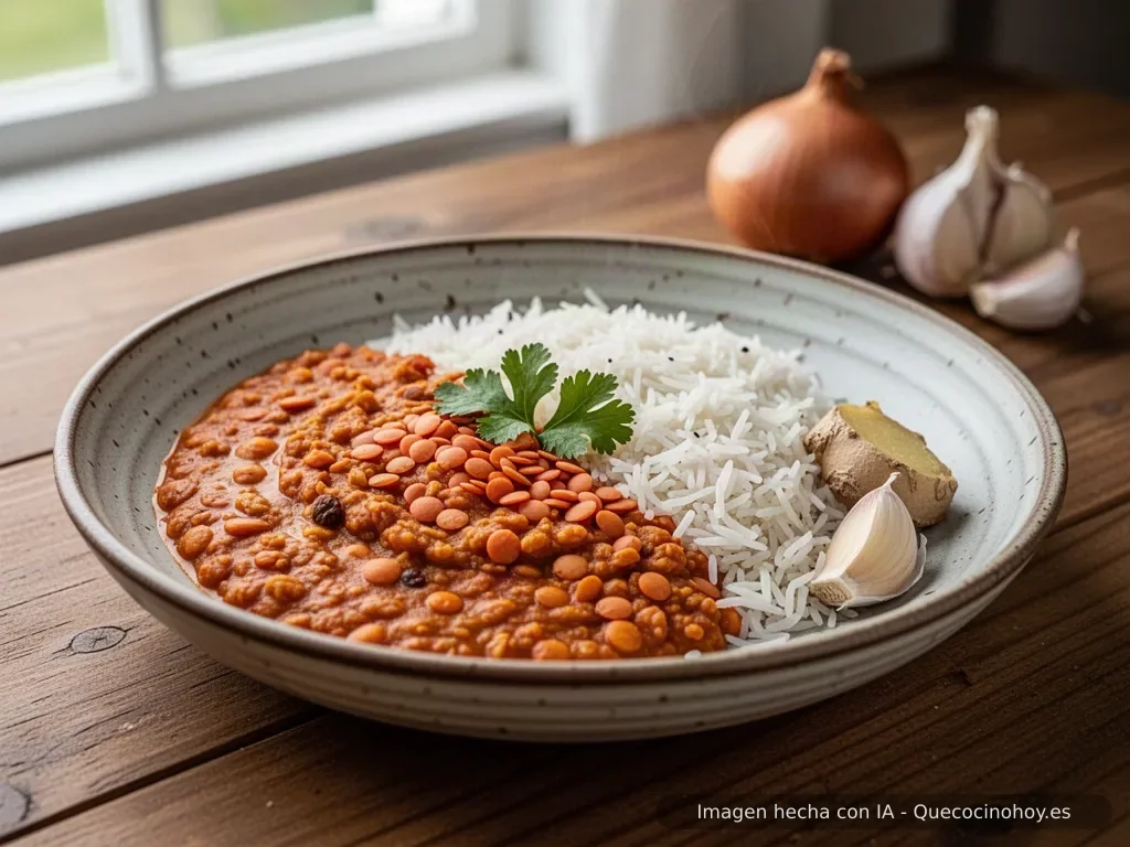 Receta de dahl especiado con arroz basmati