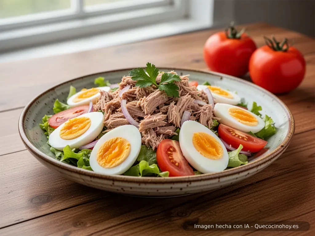 Receta de ensalada de atún con huevo y tomate