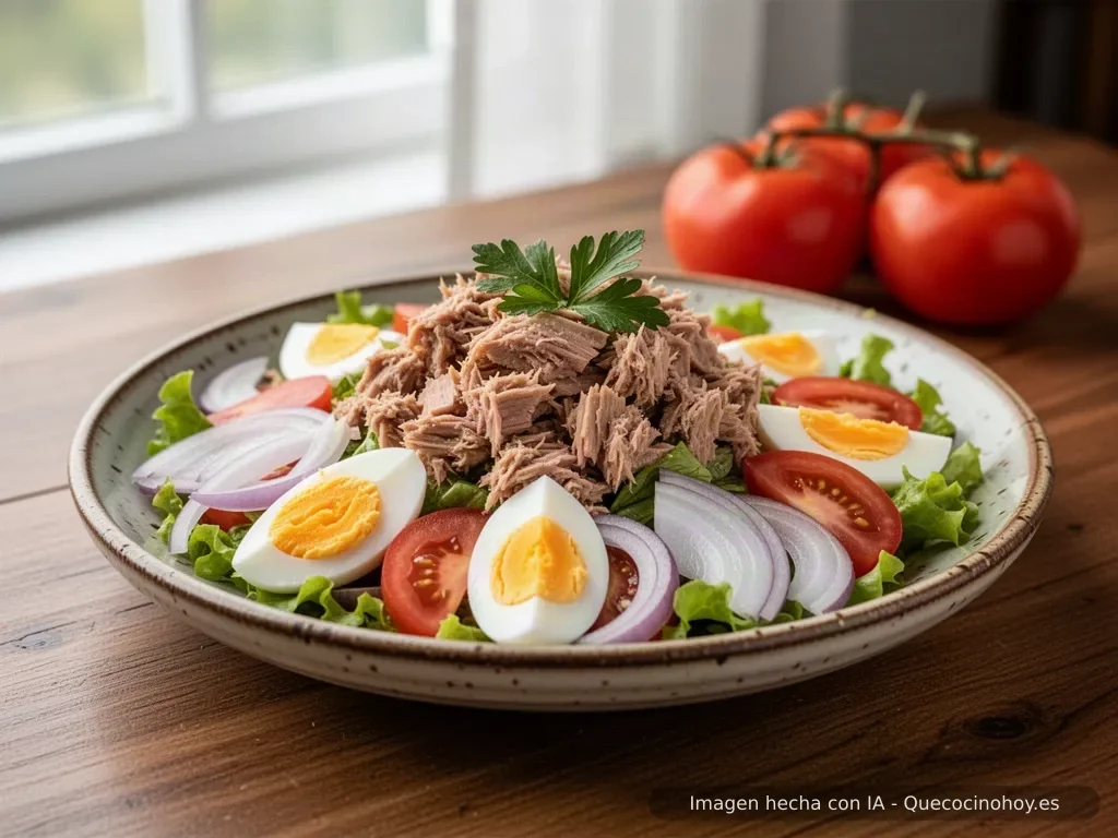 Receta de ensalada de atún con huevo y tomate