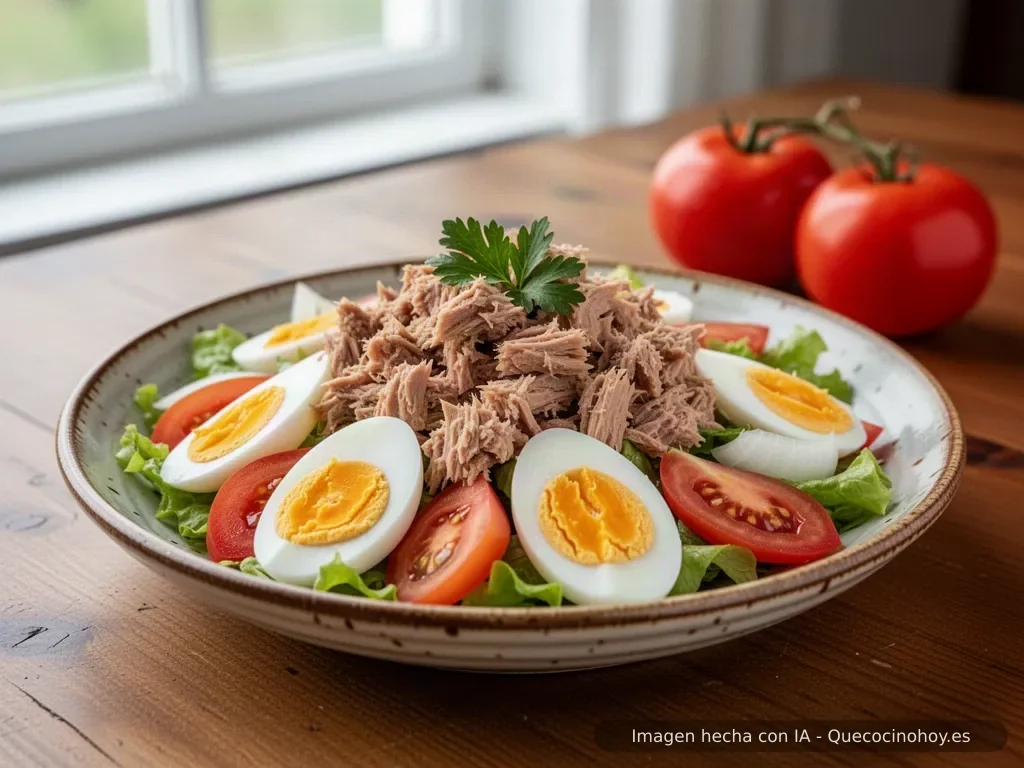 Receta de ensalada de atún con huevo y tomate