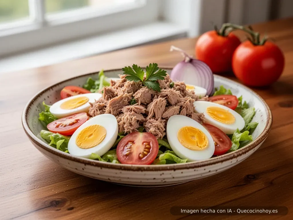 Receta de ensalada de atún con huevo y tomate
