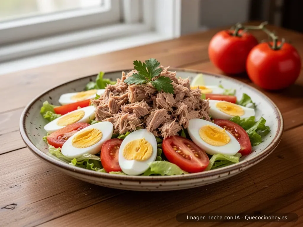 Receta de ensalada de atún con huevo y tomate