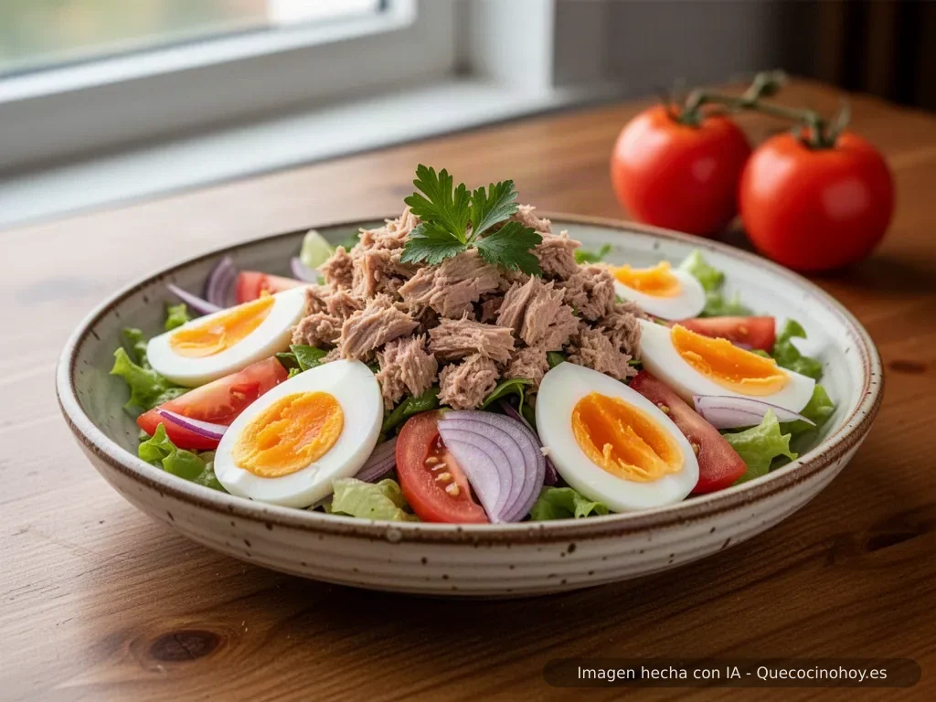Receta de ensalada de atún con huevo y tomate