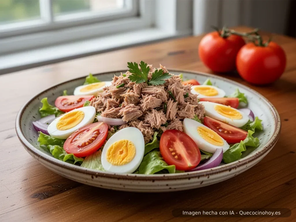 Receta de ensalada de atún con huevo y tomate