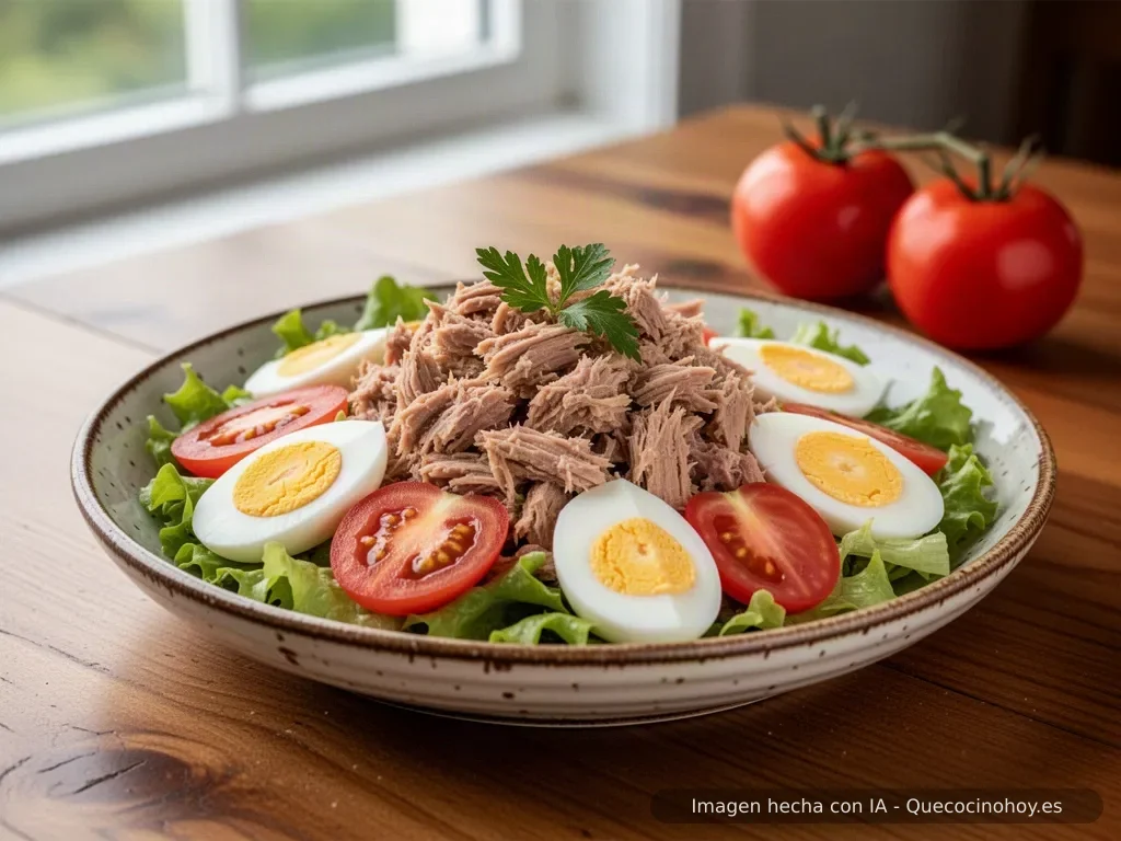 Receta de ensalada de atún con huevo y tomate