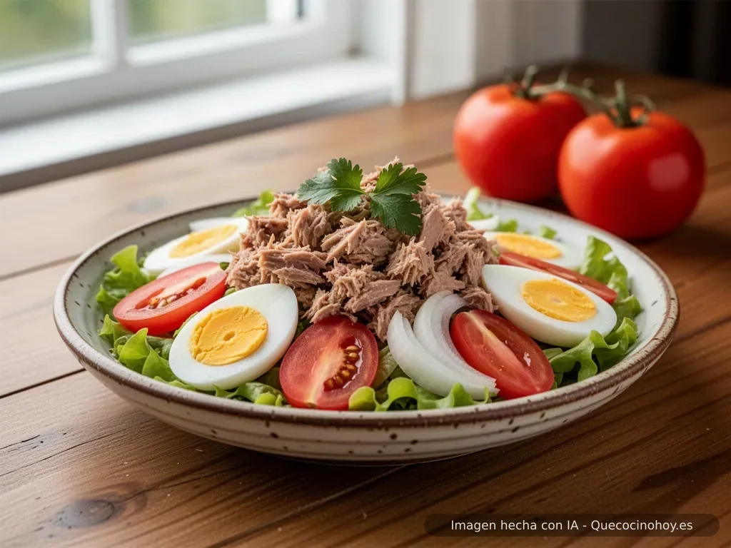Receta de ensalada de atún con huevo y tomate