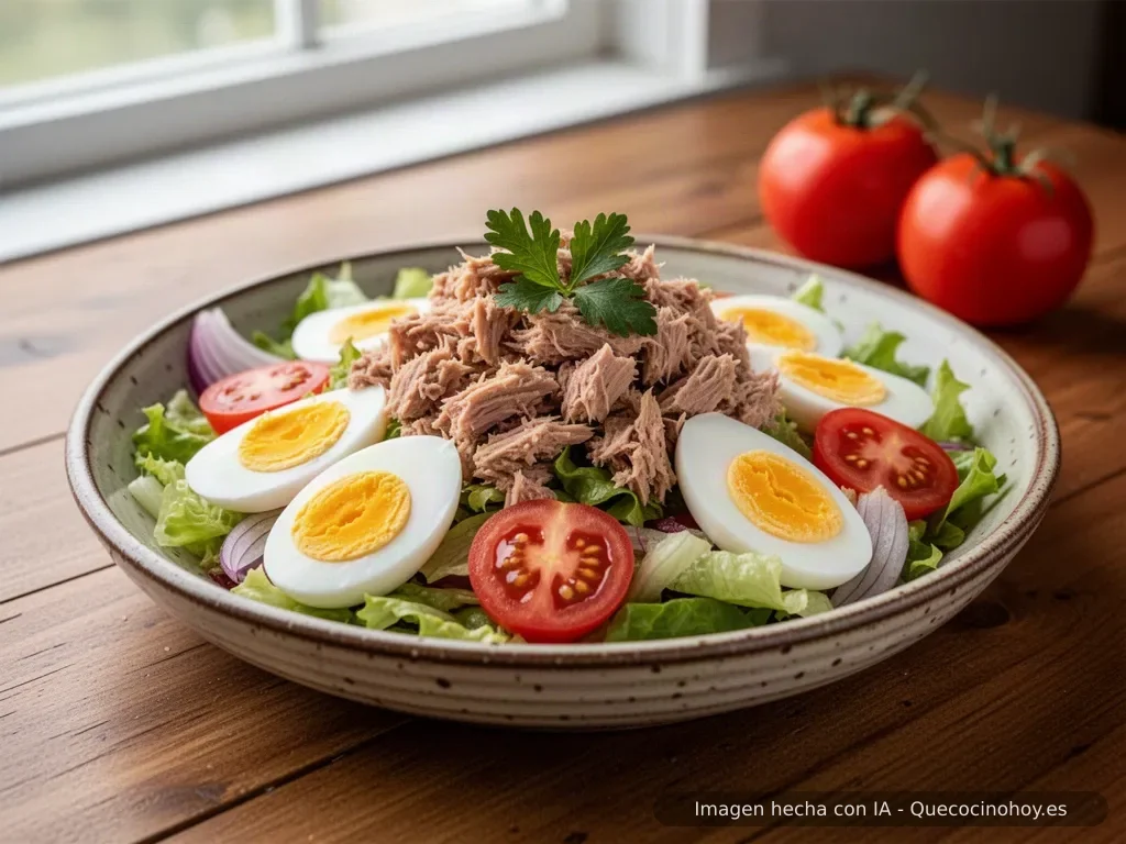 Receta de ensalada de atún con huevo y tomate