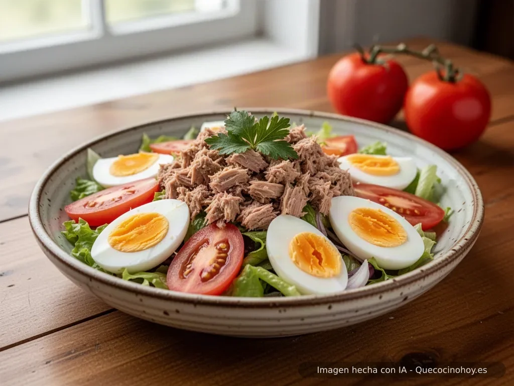 Receta de ensalada de atún con huevo y tomate