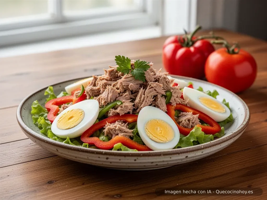 Receta de ensalada de atún con pimiento y huevo