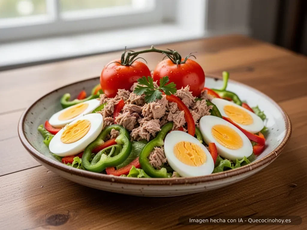 Receta de ensalada de atún con pimiento y huevo