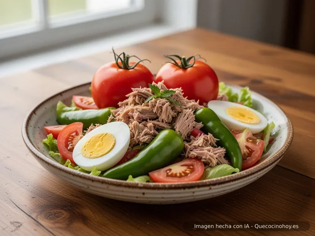 Receta de ensalada de atún con tomate y huevo