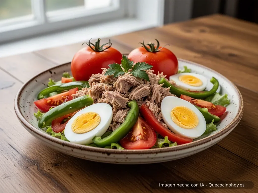 Receta de ensalada de atún, huevo y tomate