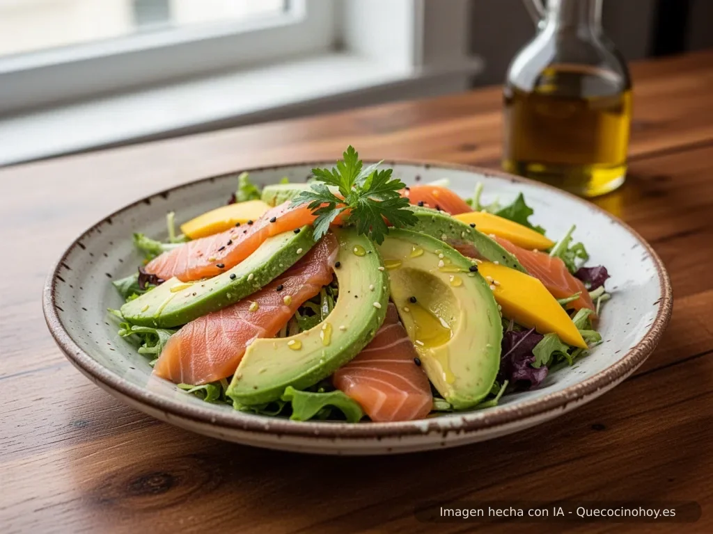 Receta de ensalada de salmón, aguacate y mango