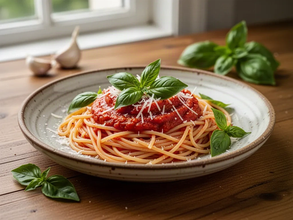 Receta de espaguetis con tomate, albahaca y parmesano