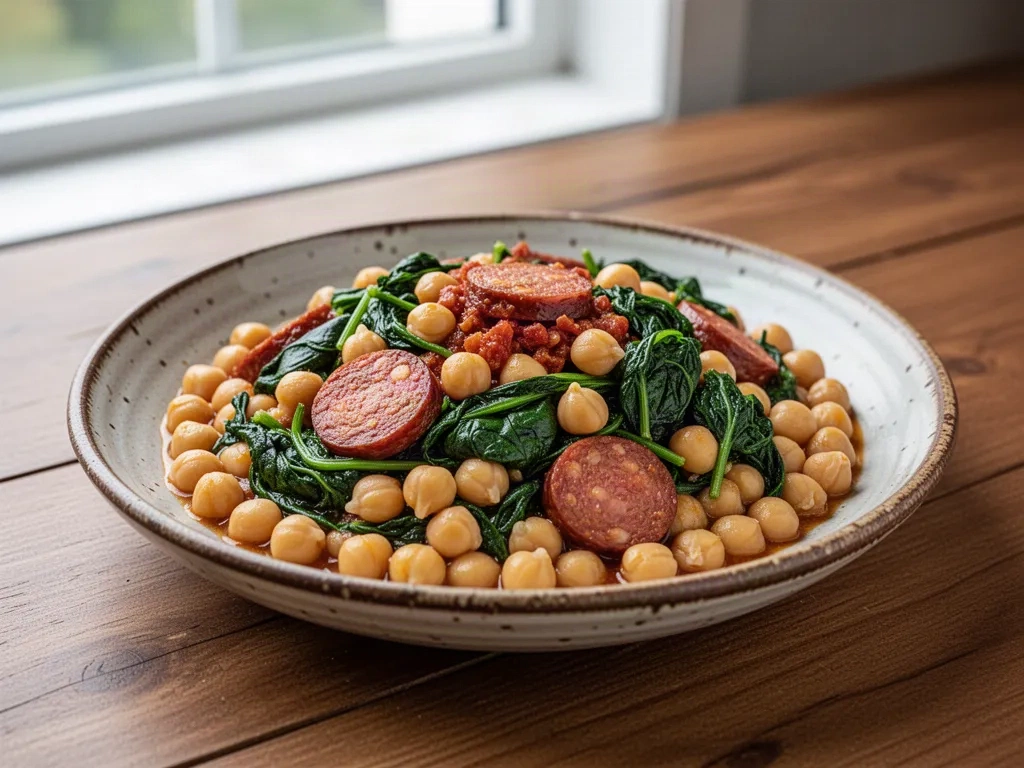 Receta de garbanzos con espinacas y chorizo
