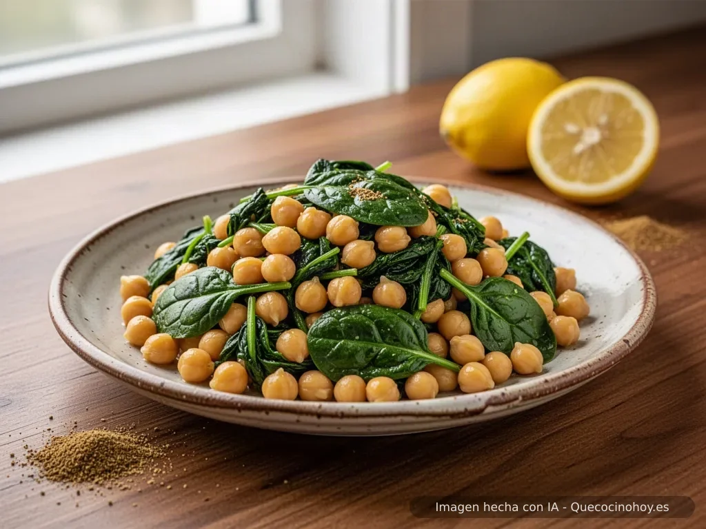 Receta de garbanzos salteados con espinacas y limón