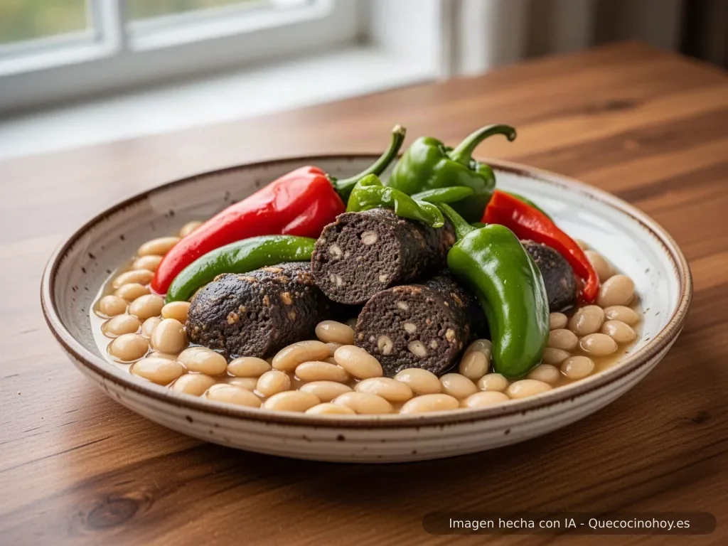 Receta de judías blancas con morcilla y pimiento