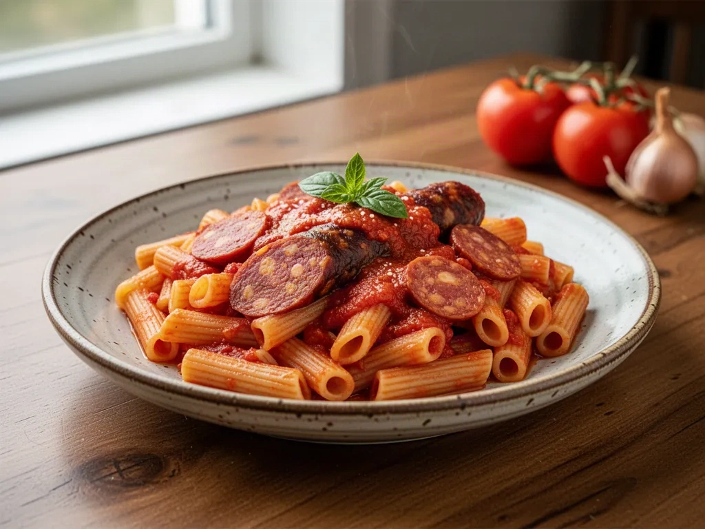 Receta de macarrones con chorizo y tomate