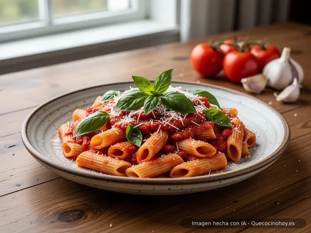Receta de macarrones con tomate, albahaca y parmesano