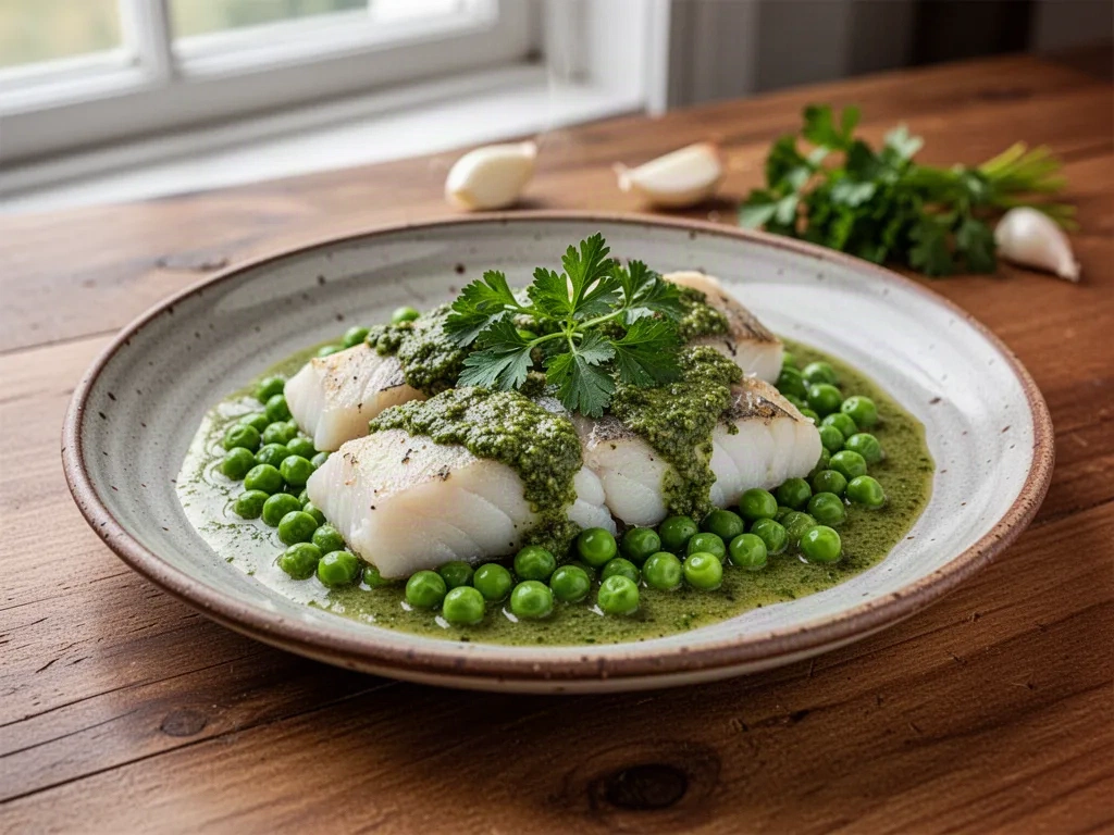 Receta de merluza en salsa verde con guisantes