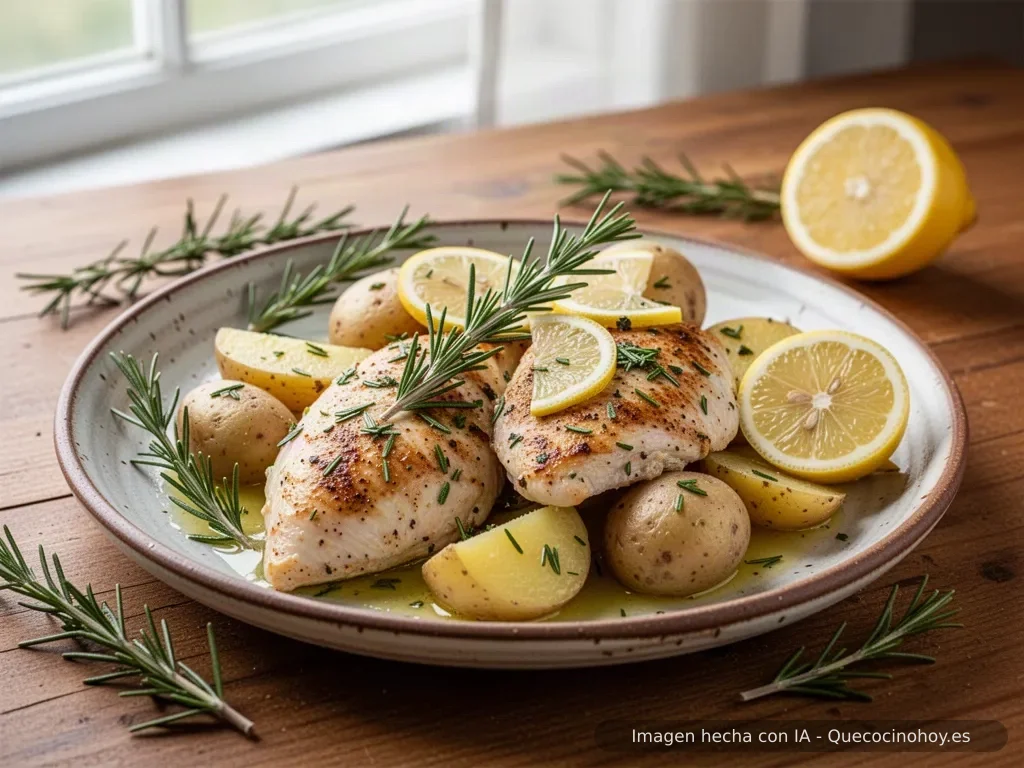 Receta de pollo al limón con romero y patatas