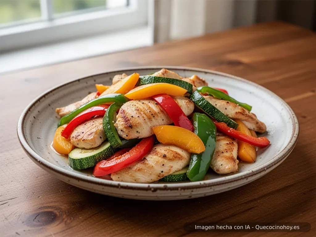 Receta de salteado de pollo y verduras con melocotón