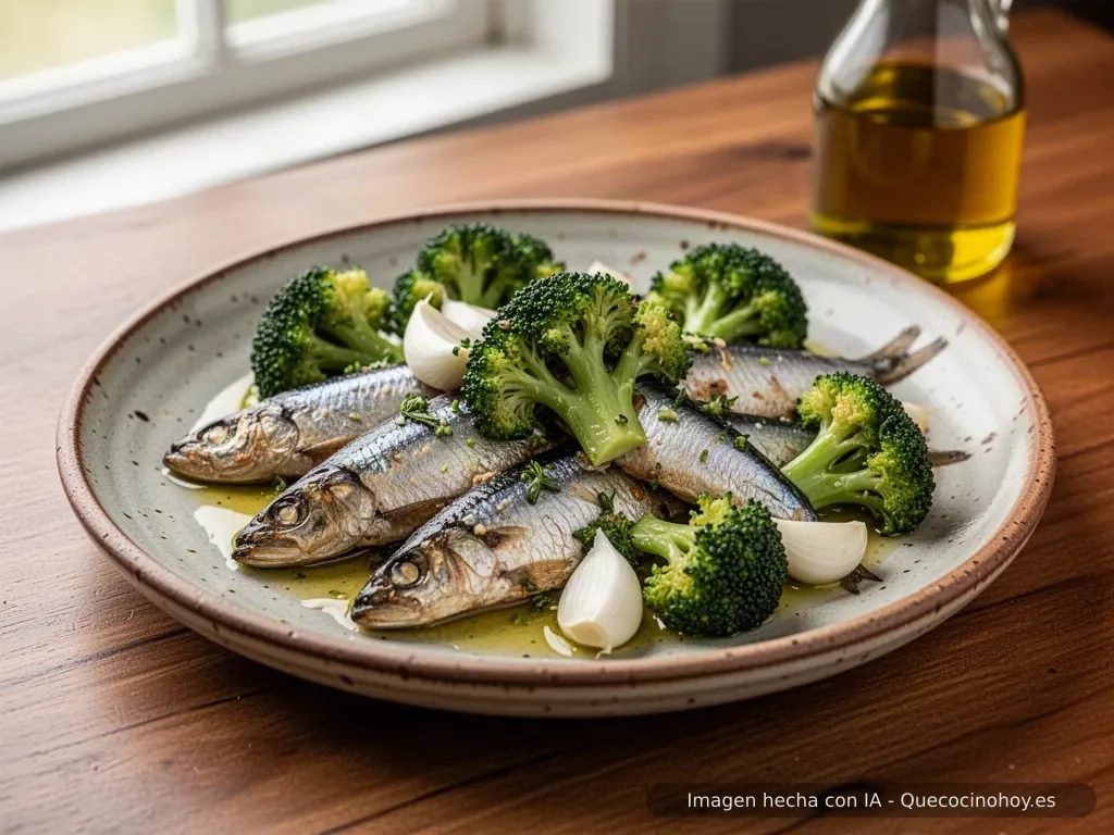 Receta de sardinas con brócoli salteado