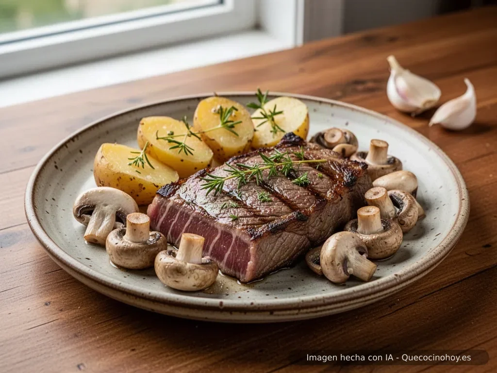 Receta de secreto ibérico con patatas y champiñones