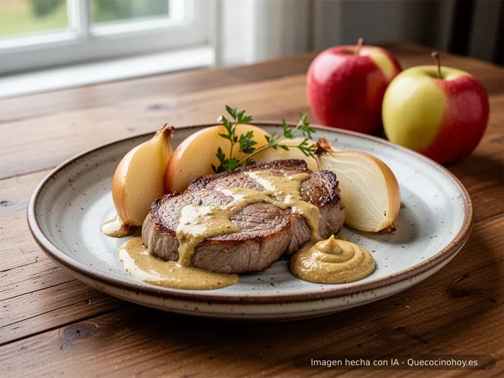 Receta de solomillo de cerdo con manzana y mostaza