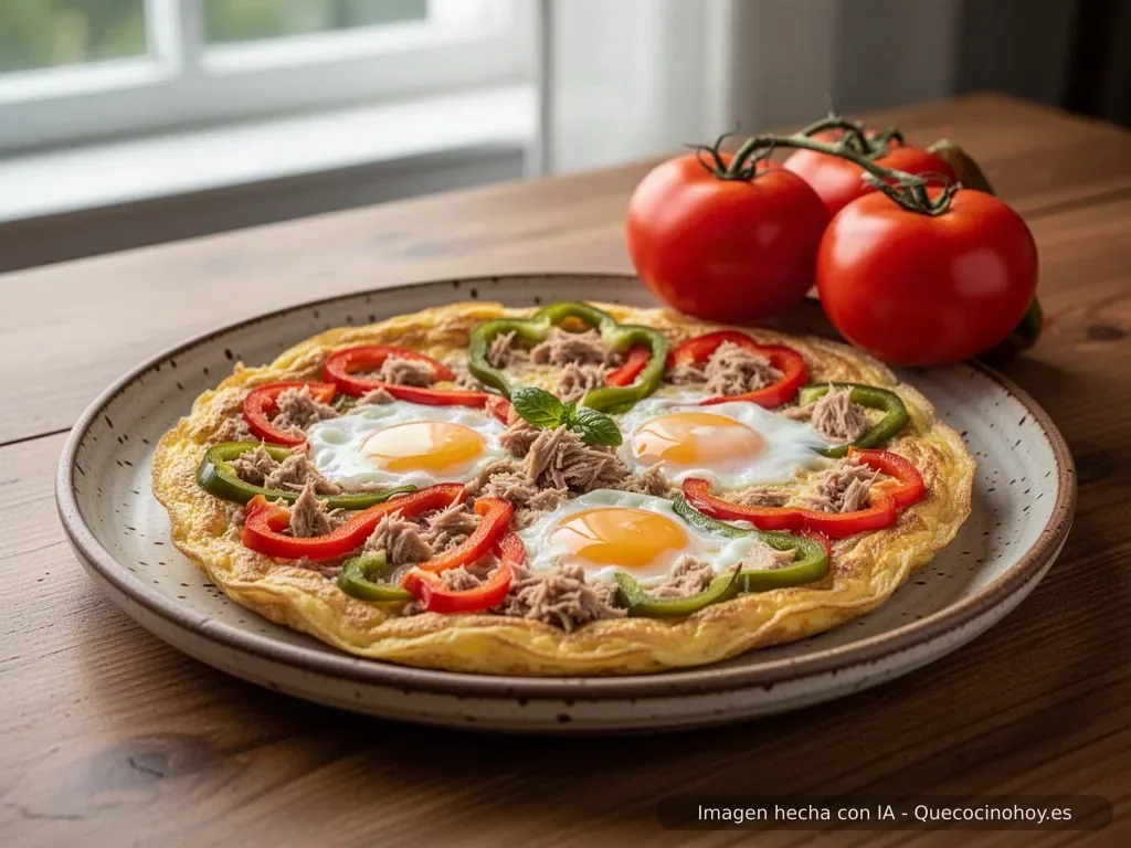Receta de tortilla de atún con pimiento y tomate