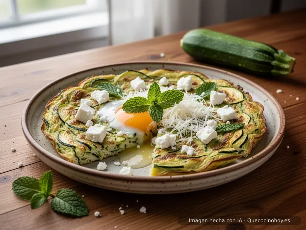 Receta de tortilla de calabacín con feta y menta
